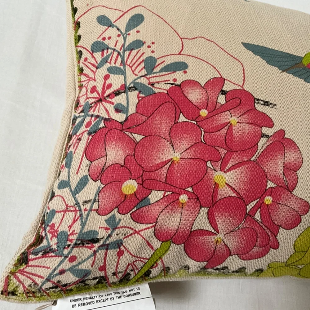 Colibri Bird Floral Accent Lumbar Throw Pillow